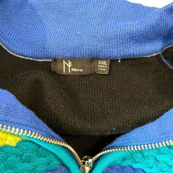 Neve Designs 1/4 Zip Sweater Size 2XL Merino Wool Blend Black Multicolor *READ* - Picture 12 of 14